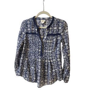 Anthropologie top by Maeve blue & white boho style sz 2